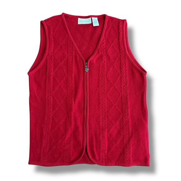 Studio Works Red Boiled Wool Sweater Vest Zip Front Leaf Pull Women’s Medium - Picture 1 of 6